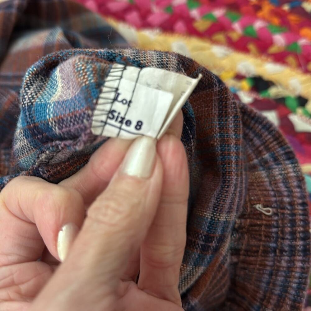 Vintage Take 1 Rust & Lavender Plaid Flannel Preppy Academia Elastic Waist Skirt - Picture 4 of 5